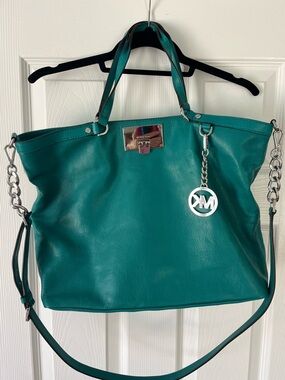 Michael Kors Teal Green Leather Tote with MK Charm